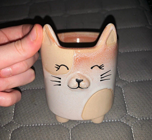 Small beige ceramic cat - beige,