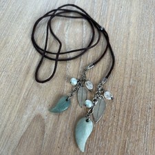 Sterling Silver Pearl, Crystal And leather Lariat Style necklace