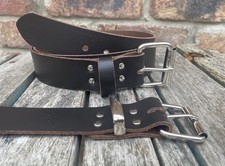 Dark Brown Real Leather Belt & Steel Roller Buckle Handmade 3/4" - 2" Wide