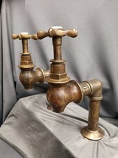 AGED BRASS BIB GLOBE TAPS LARGE 3/4" TAPS REFURBISHED 10 CM REACH SPOUT 
