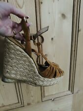 Topshop Size 5 Tan Suede Leather High Wedge Espidril Sandals VGC Hardly Used