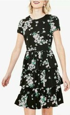 BNWOT Oasis Black Pink Floral Dandelion Rara Tiered Ruffle Dress 12