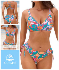 Womens Bikini Set Size UK 10 S Halter Padded Top Tie Side Bikini Bottoms