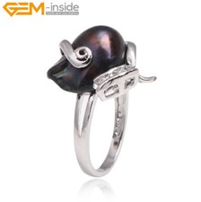Women's White Gold Plated Ring Freshwater Pearl Jewelry Lady Heart Shape Gift