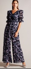 Ted Baker Jumpsuit Womens TB 2 UK 10 Clemmi Mid Blue Floral Ruffle RRP £275 NEW