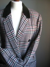 WOOL TARTAN JACKET BLAZER 14 diana VINTAGE checked velvet collar OVERSIZE CHECK