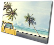 Camper Van Surfing Gift Sunset Seascape SINGLE CANVAS WALL ART Picture Print