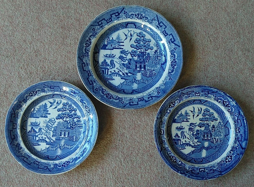 Three antique blue white - antique, &
