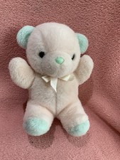 Vtg Mothercare ? Boots ? Pink / Mint Green Teddy Bear Soft Toy Comforter  7"