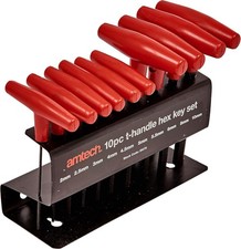 Amtech 10 Piece T-Handle Hex Key Set I9070 Heat Treated Carbon Steel