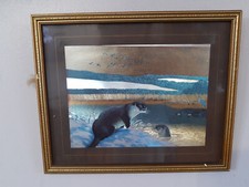 Framed Foil Art Picture Otter Bird Animal Lake Landscape Wall Hanging Picture