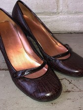 River Island Ladies Shoes Brown Croc Print Leather Size 6 Very Good Condition