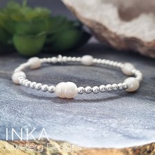 925 Sterling Silver Freshwater Pearl stretch bead Stacker Bracelet By INKA