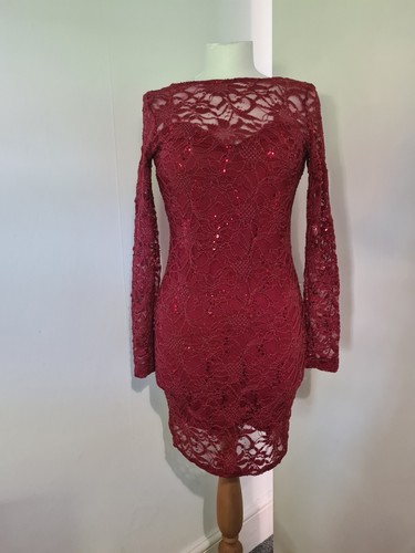 Lipsy london red sequin lace - red,