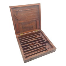 Antique Wooden Geometric Drawing Instrument Box Case Vintage Drafting Tools