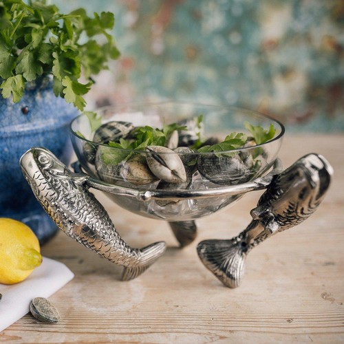 Three leaping fish with glass - three,