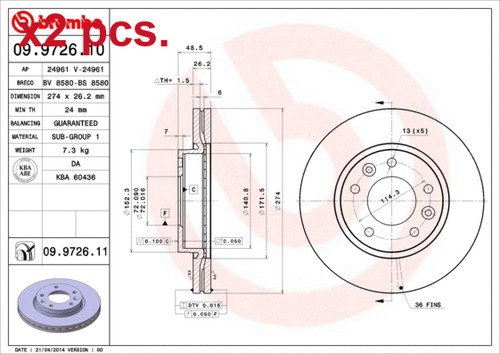 Pcs front brake - disc, rotos