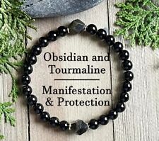 Black Tourmaline & Obsidian stones bracelet 18/19cm