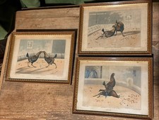 FRAMED ANTIQUE HENRY ALKEN COCK FIGHTING ENGRAVINGS -  SET OF 3 c1820 -40