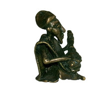 Beautiful Small Vintage African Bronze Figurine with Musical Instrument Musician