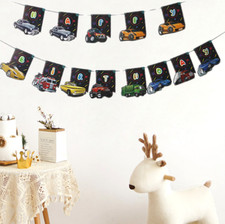 Iridescent Vehicle Banner Racing Car Moster Truck Bunting Birthday Party Decor