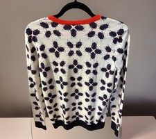 Well Worn Tory Burch Women’s Knit Sweater Scarab Beetle Print Beige Blue READ