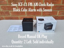 Sony ICF-C1 FM/AM Clock Radio Black Cube Alarm with Snooze, Boxed Manual UK Plug