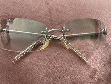 CHANEL Vintage Sunglasses silver rimless CC LOGO Rectangle Damaged