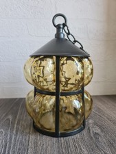 Vintage Metal & Amber Glass Porch Lantern  Lightshade