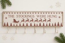 Rustic Christmas Stockings Were Hung 6-Hook Board Primitives By Kathy Decor