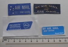 TWO VINTAGE AIR MAIL STICKERS, AND TWO NEW ONES. CANADA NETHERLANDS UK AUSTRALIA