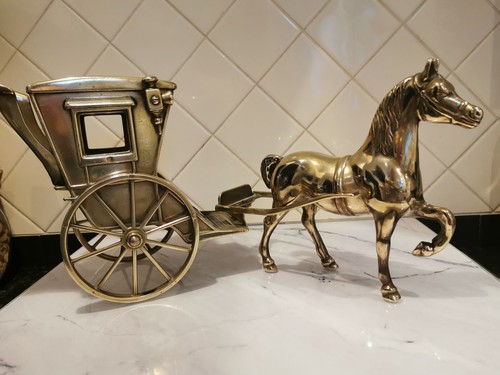 Brass horse and carriage - brass,