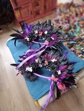 Pair of Handmade Burlesque Fans In Purple N Pinks and Black