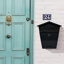 Black steel post box postbox - steel,