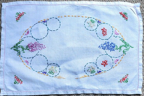 Hand embroidered linen tray - hand,