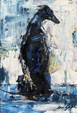 GREYHOUND WHIPPET  DOG  ORIGINAL OIL PAINTING on cardboard