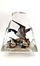Vintage Canadian Large Lucite Obelisk Sculpture Wooden Hand Painted Goose