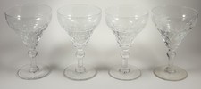 Late Victorian Grape and Vine Hand etched crystal sherry glasses Circa 1890s