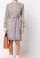 A.P.C Apc Gingham Plaid Check Brown White Shirt Dress Button Drawstring 40 12 M