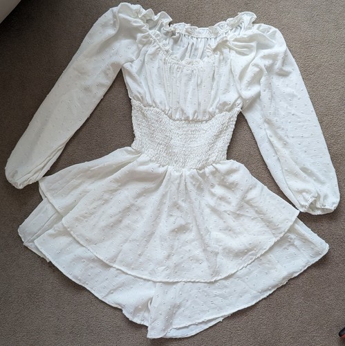 White off the shoulder smocked - white,