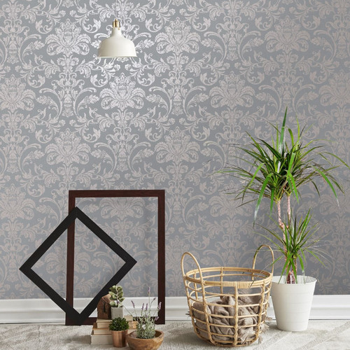 Grey rosegold damask wallpaper - rosegold,