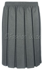 Girls School Skirt Pleated Elasticated Black Grey Navy Brown Green Smart Formal 