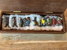 9 x 1930’s Cadbury's Coccub Di Cast / Lead Toy Figures by Britains in Wooden box