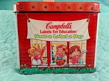 CAMPBELL'S SOUP COLLECTIBLE LIL SCHOOLHOUSE TIN LABELS FOR EDUCATION