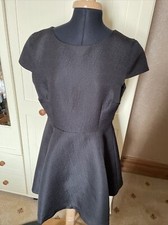 COLEEN ROONEY Short Fit & Flare Dress Size 16 Black Brocade Cap Sleeve Mesh Trim