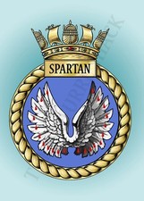 HMS SPARTAN CREST ON A METAL SIGN 5 x 7 INCHES FITS STANDARD PHOTO FRAME.