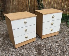 Vintage Austinsuite Bedside Drawers Chests 3 Drawer Tables Bedroom Retro x 2