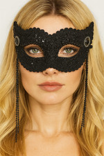 Black Sequin Masquerade Mask Women Elegant Lace Beaded Eye Mask Halloween Costum