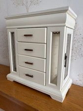 Large Cream Coloured Wooden Jewellery Box with Drawers. height 31 cm