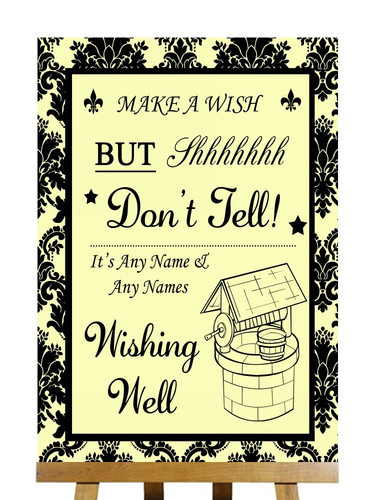 Yellow black damask - black, wishing